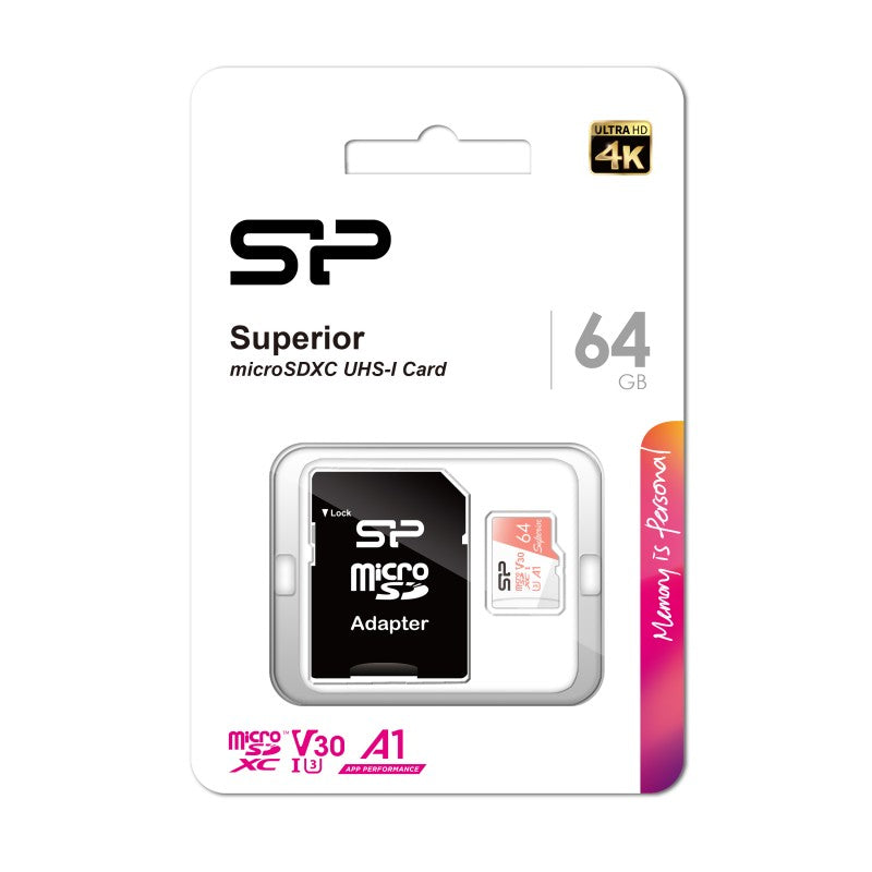 Silicon Power MicroSDXC Card Superior class 10 A1 UHS-I U3 V30 64GB