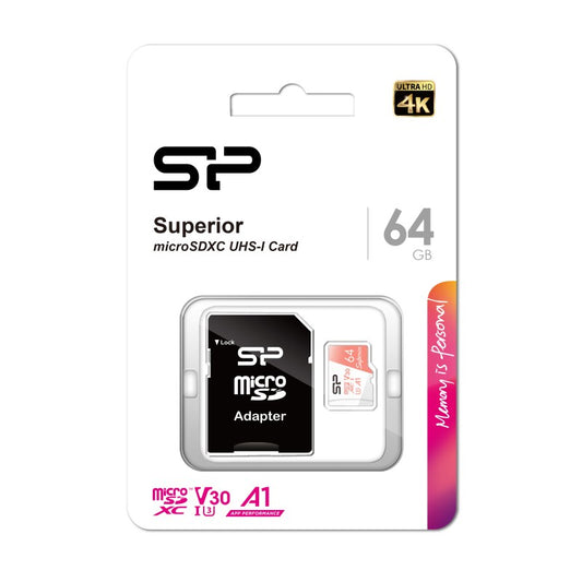 Silicon Power MicroSDXC Card Superior class 10 A1 UHS-I U3 V30 64GB