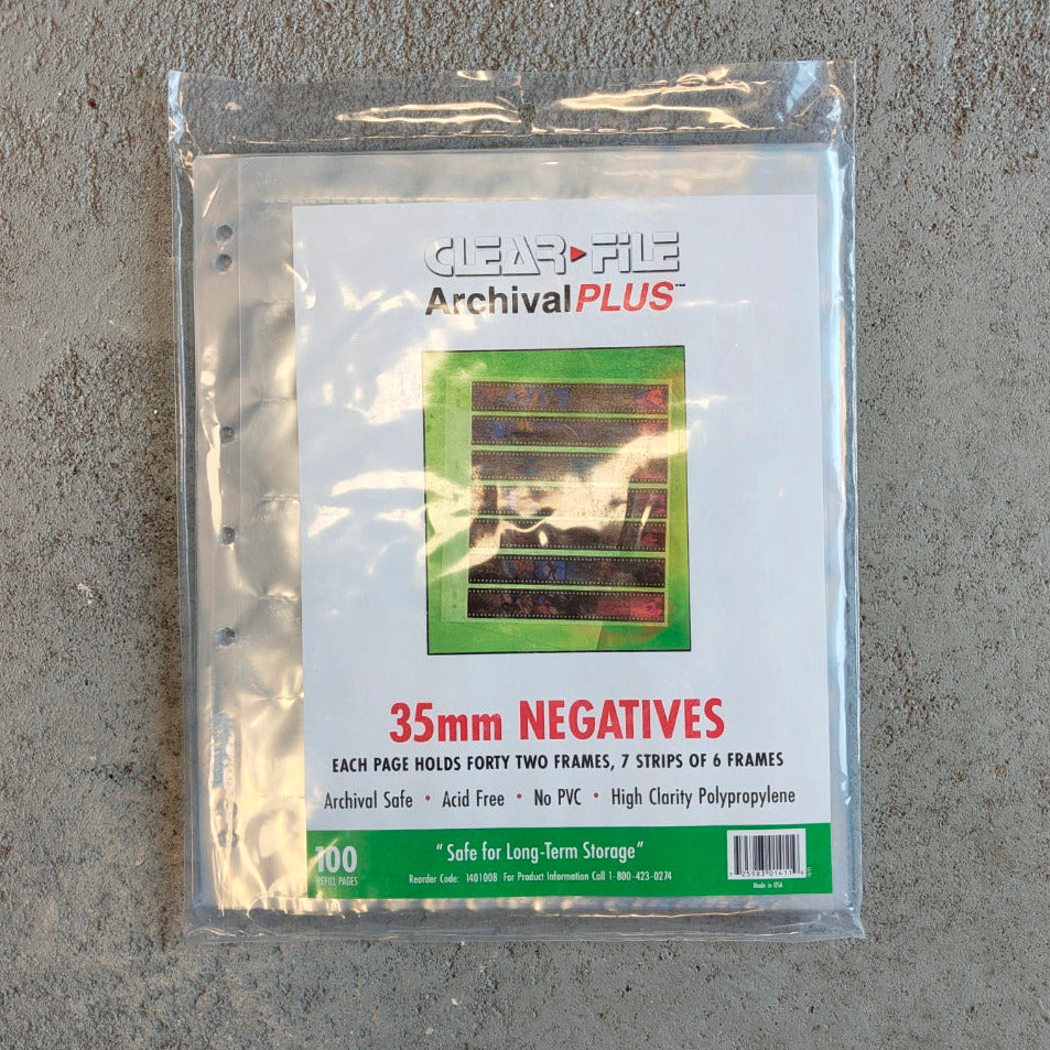 Package containing 100 sheets of ClearFile transparent 35mm negative pages