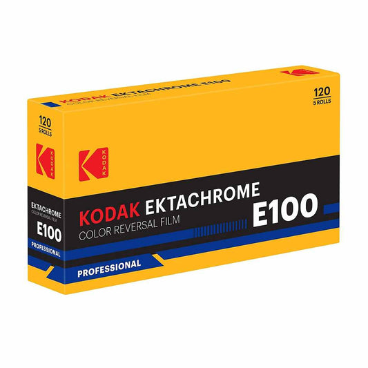 Kodak Ektachrome E100 120 film packaging on a white background